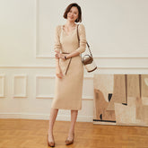 Women's  Long V Neck Cashmere Sweater Dresses